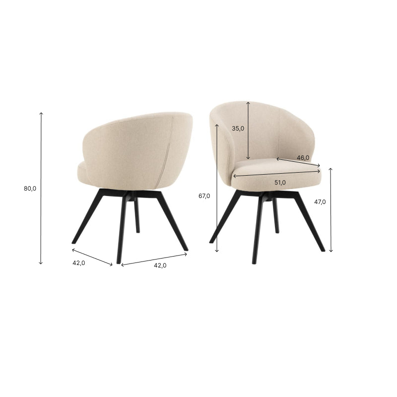 HSM Collection-Eetkamerstoel Alma + Armleuning-80x58,5x60-Creme/Zwart-Stof/Metaal