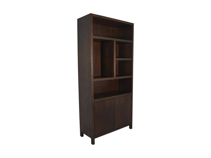 HSM Collection-Wandkast Met 5 Vakken L-100x42x215-Bruin-Teak Fineer