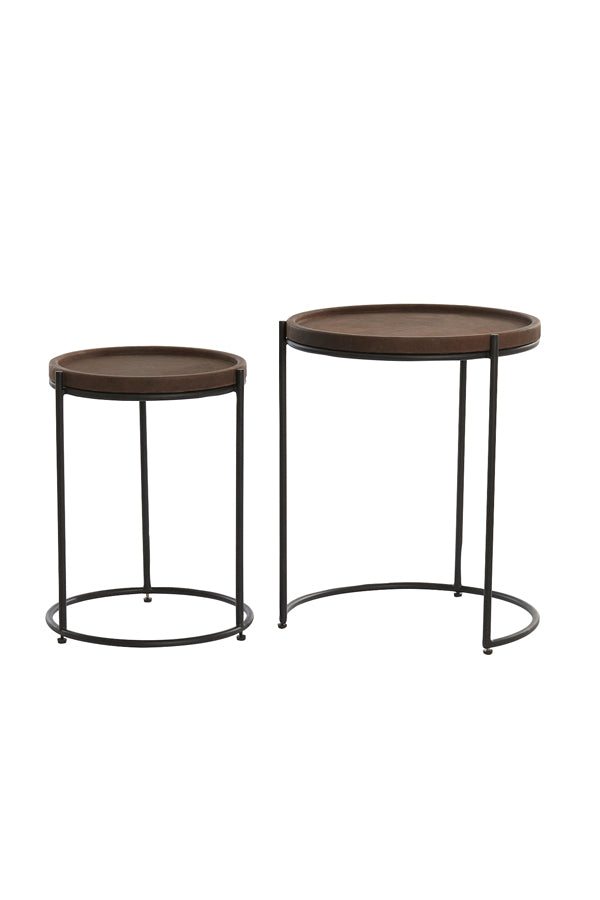 Side table S/2 45,5x35,5+53x45,5 cm JAIRO lthr d.brwn+blck