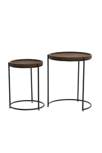 Side table S/2 45,5x35,5+53x45,5 cm JAIRO lthr d.brwn+blck