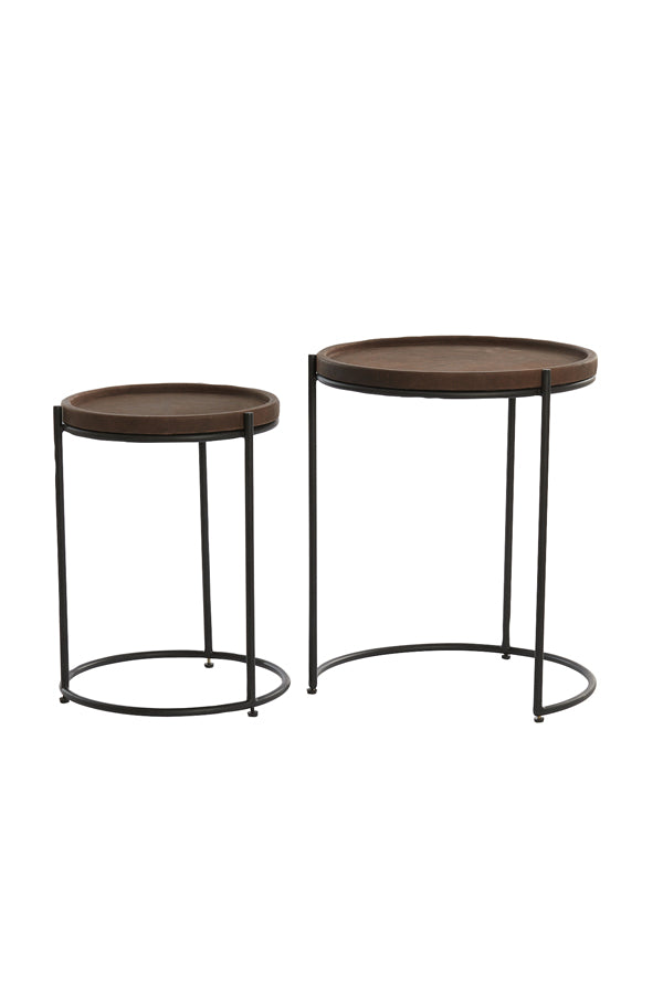 Side table S/2 45,5x35,5+53x45,5 cm JAIRO lthr d.brwn+blck