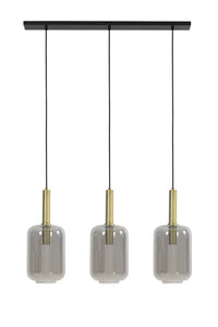Hanging lamp 3L 100x22x32 cm LEKAR ant. bronze+smoked glass