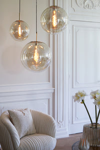 Hanging lamp 48 cm MEDINA antique bronze+glass amber