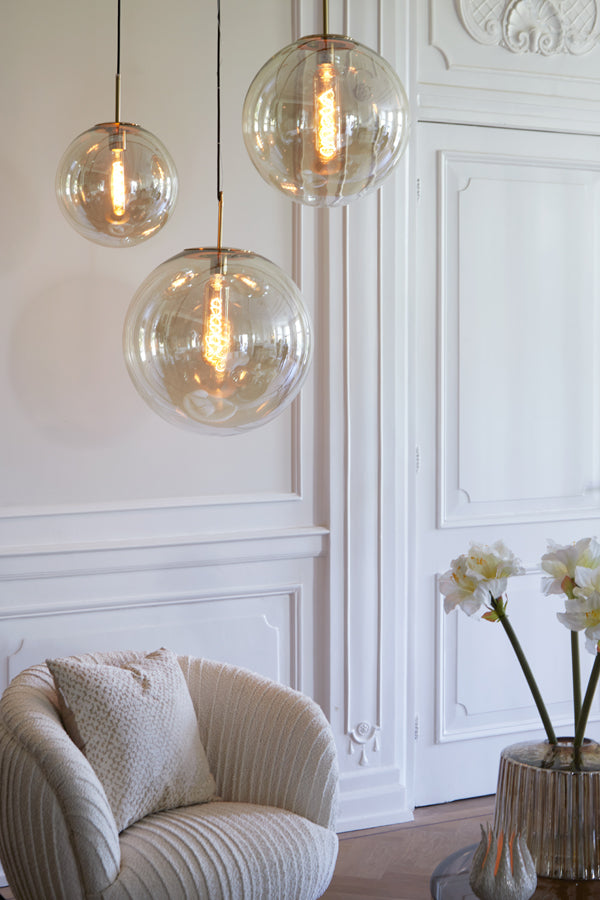 Hanging lamp 48 cm MEDINA antique bronze+glass amber