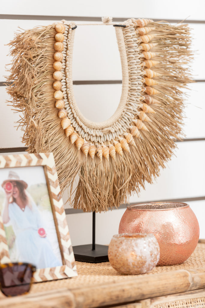 Necklace+Stand Dora Shells/Seagrass Beige Small