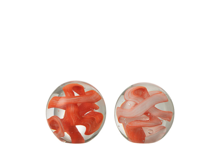 Paperweight Garland Glass Orange/Red Small Assortment Of 2