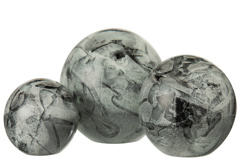 Paperweight Mix Stripes Glass White/Grey Large