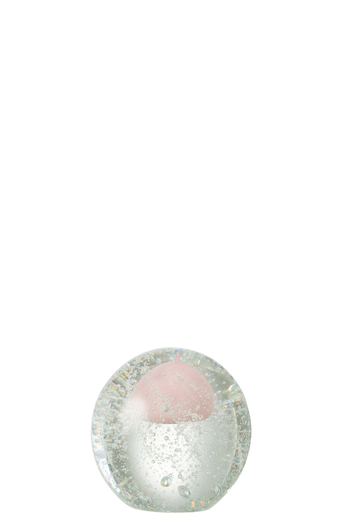 Paperweight Bubbles Glass Pink Medium