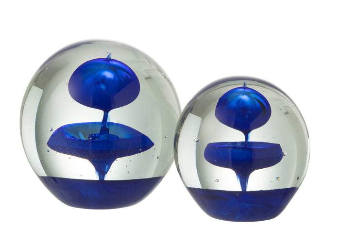 Paperweight Bubble Glass Blue Large