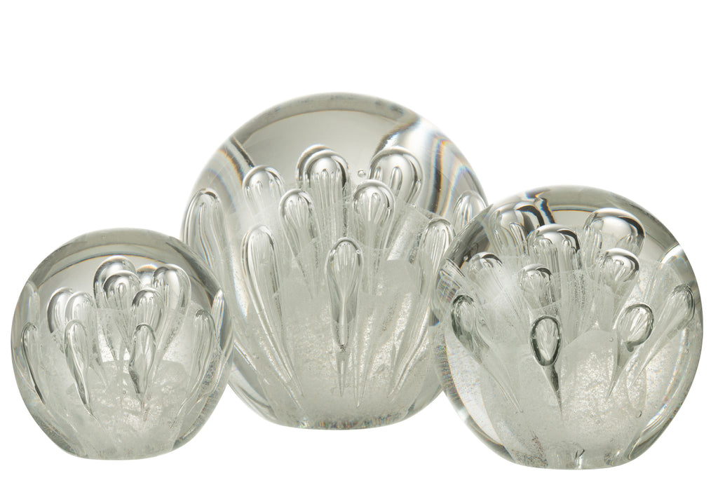 Paperweight Bubbles Glass White Large