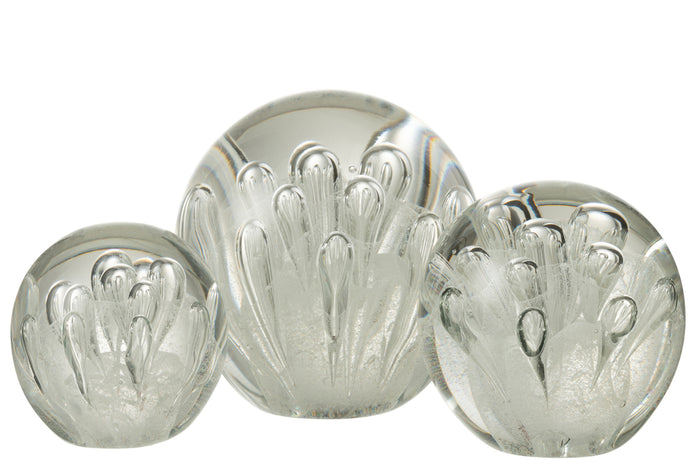 Paperweight Bubbles Glass White Large