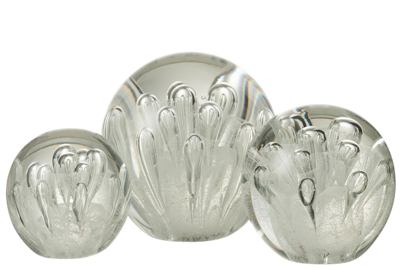 Paperweight Bubbles Glass White Large