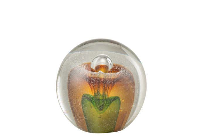 Paperweight Drop Glass Amber/Green Large