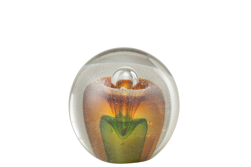 Paperweight Drop Glass Amber/Green Large