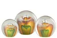 Paperweight Drop Glass Amber/Green Large