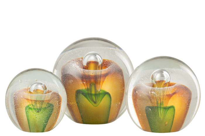 Paperweight Drop Glass Amber/Green Large