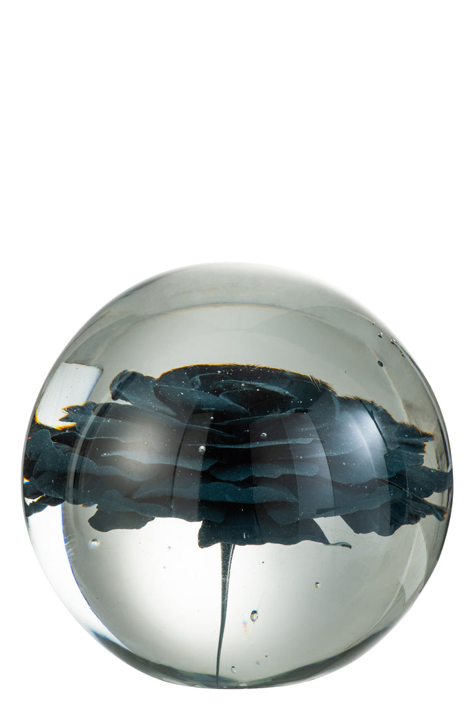 Paperweight Flower Glass Blue Large