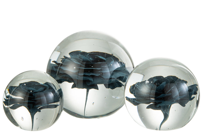 Paperweight Flower Glass Blue Large