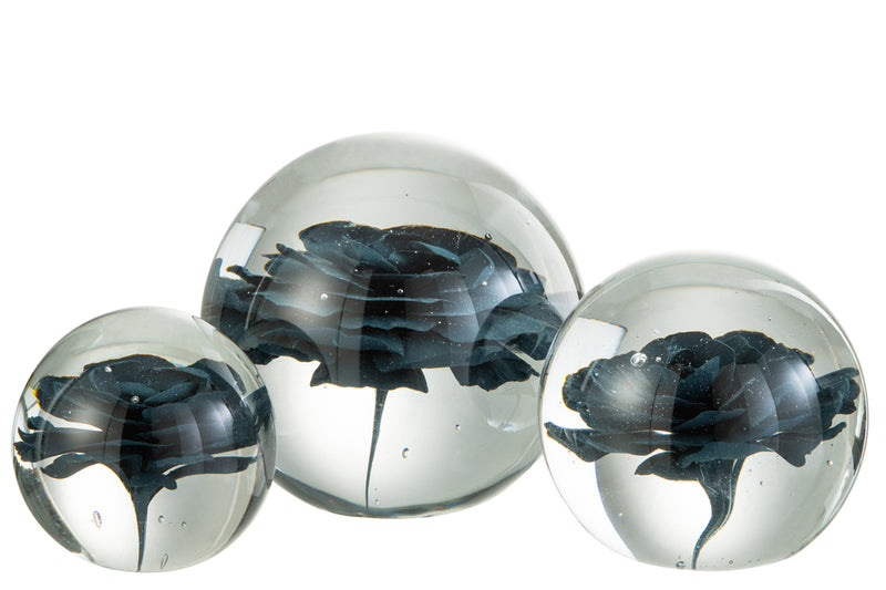Paperweight Flower Glass Blue Large