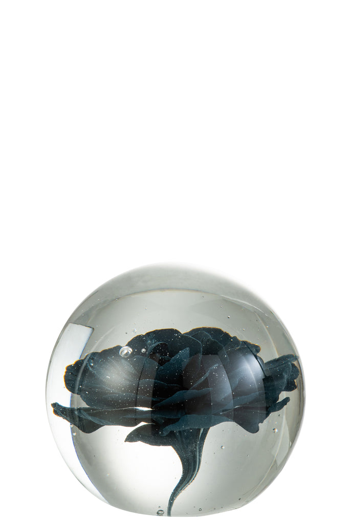 Paperweight Flower Glass Blue Medium