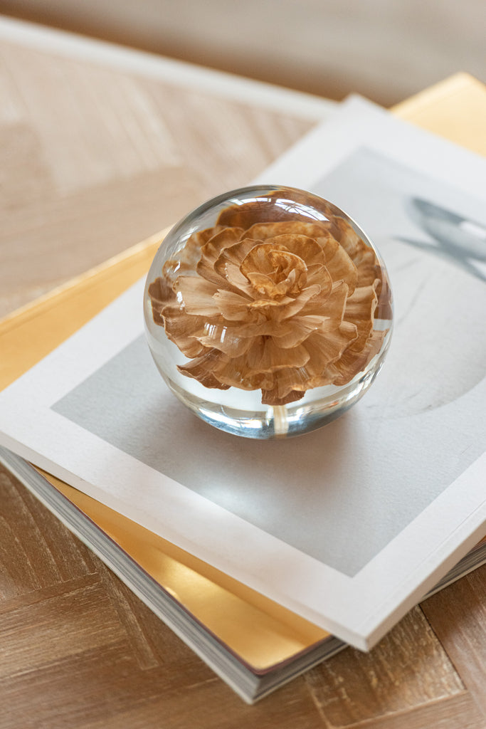 Paperweight Flower Glass Brown Large