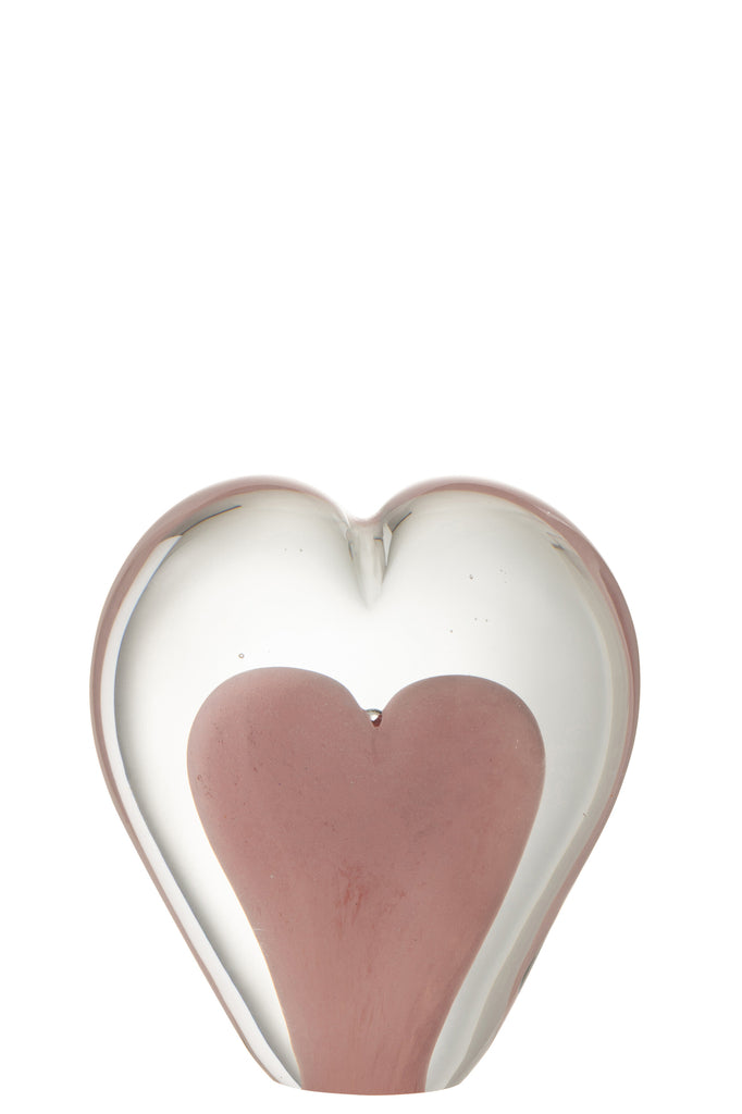 Paperweight Heart Glass Pink Large