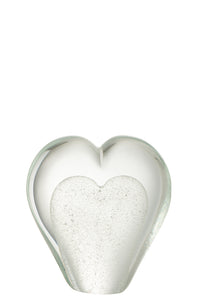 Paperweight Heart Glass White Large