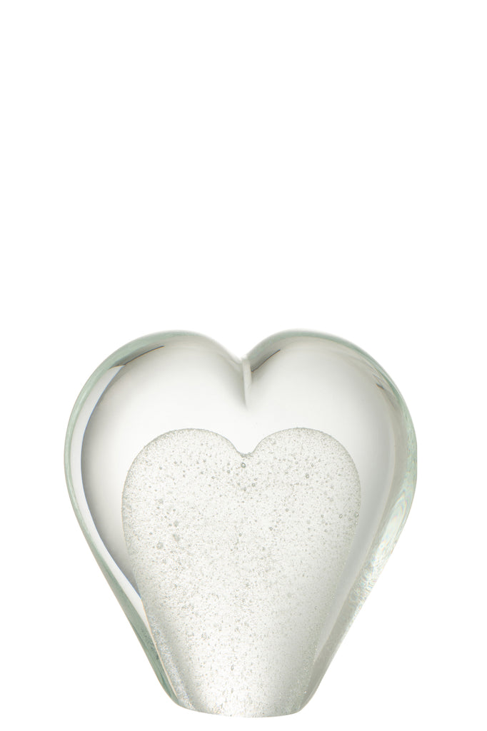 Paperweight Heart Glass White Large