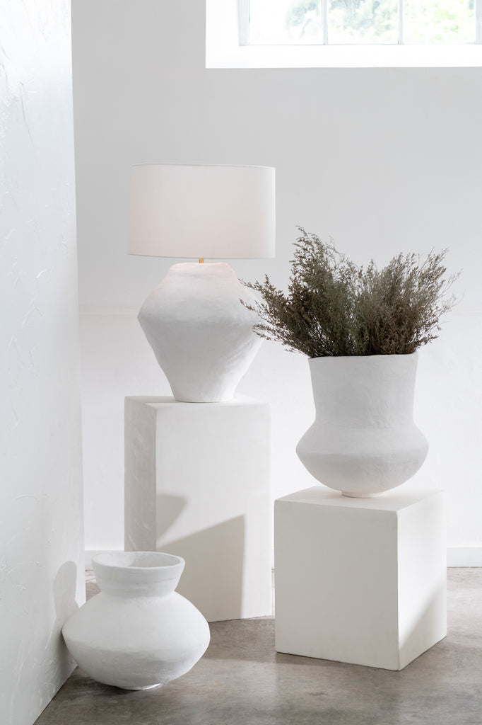 Pot Archaic Paper Mache White