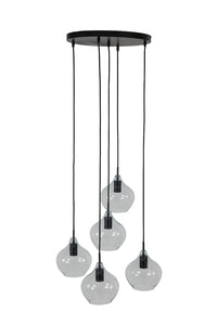 Hanging lamp 5L 61x66 cm RAKEL matt black+clear