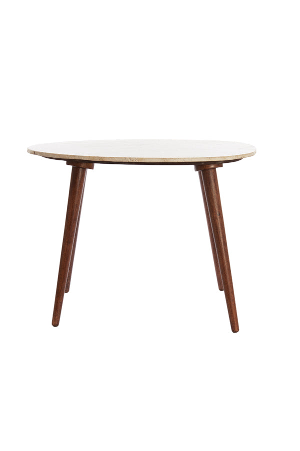 Coffee table 71x61x48 cm ROMANO travertine sand+wood brown