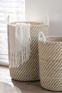 Set Of 2 Basket Round Handles Straw White/Natural