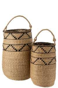Set Of 2 Baskets Big Seagrass Natural/Black