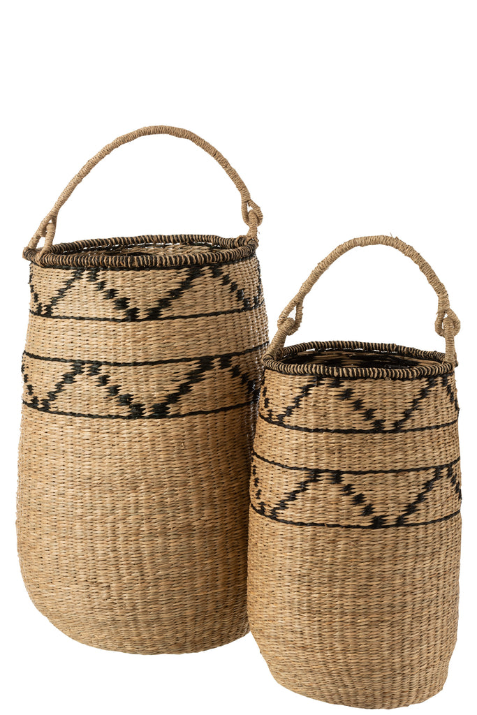 Set Of 2 Baskets Big Seagrass Natural/Black