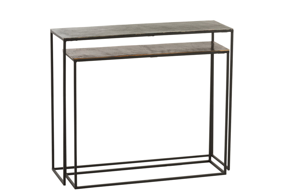 Set Of 2 Consoles Rectangular Aluminium Black/Mix