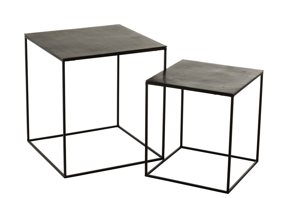 Set 2 Side Tables Square Oxidize Aluminium/Iron Antique Black