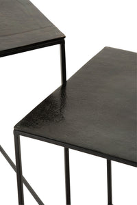 Set 2 Side Tables Square Oxidize Aluminium/Iron Antique Black