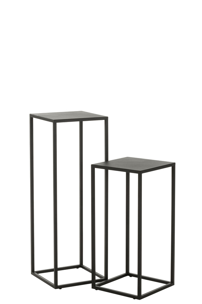 Set Of 2 Side Tables Square Metal Black