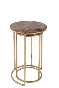 Set Of Two Sidetables Petri Stone/Metal Brown/Silver
