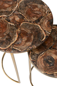 Set Of Two Sidetables Petri Stone/Metal Brown/Silver