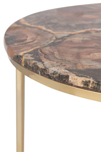 Set Of Two Sidetables Petri Stone/Metal Brown/Silver