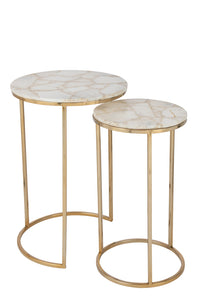 Set Of Two Sidetables Quartz Stone/Metal White/Gold