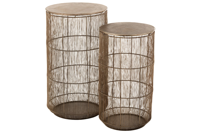 Set Of 2 Sidetables Baskets High Antique Brown