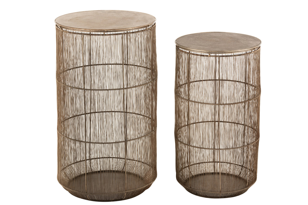 Set Of 2 Sidetables Baskets High Antique Brown