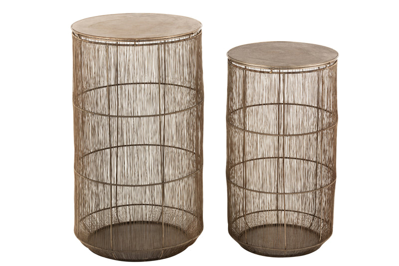 Set Of 2 Sidetables Baskets High Antique Brown