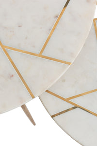 Set Of Two Sidetable Marble/Iron Gold/White