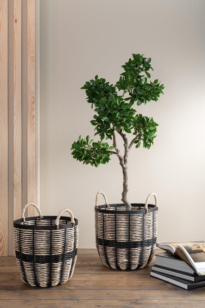Set Of 3 Baskets Rope/Rattan Black/Natural
