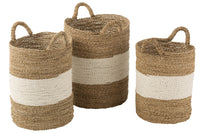 Set Of 3 Baskets Seagrass White/Natural
