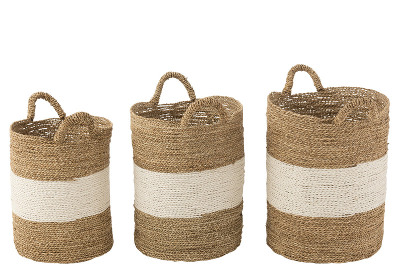 Set Of 3 Baskets Seagrass White/Natural