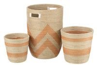 Set 3 Baskets Striped Seagrass Orange